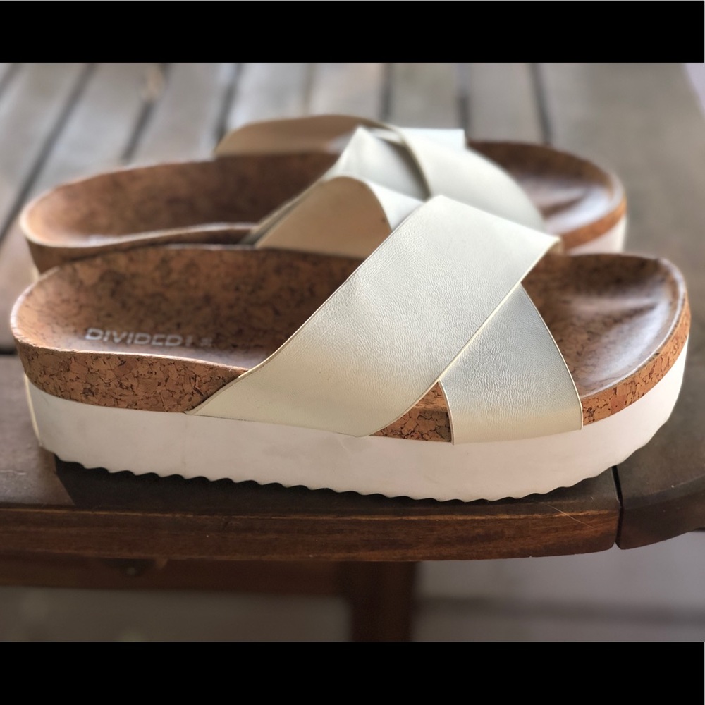 Cute trendy white platform sandals with cork